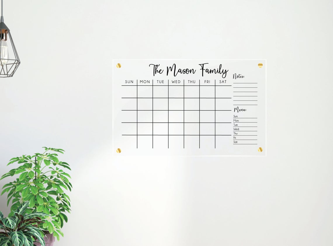 Monthly Acrylic Calendar with Menu + Notes section 2