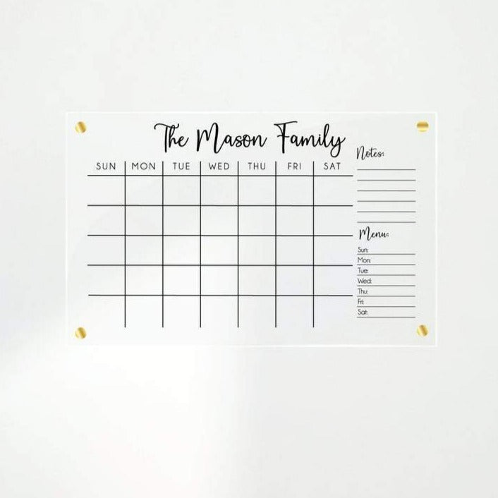 Monthly Acrylic Calendar with Menu + Notes section 2