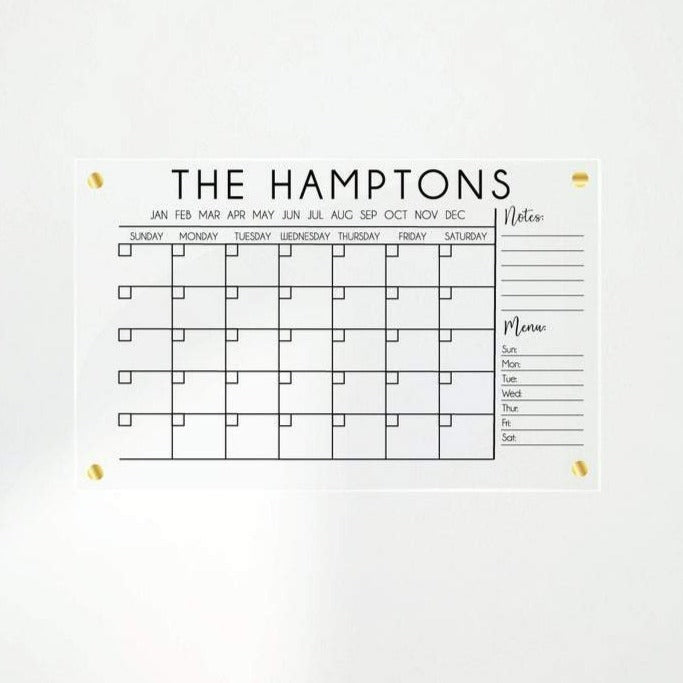 Monthly Acrylic Calendar with Menu + Notes section