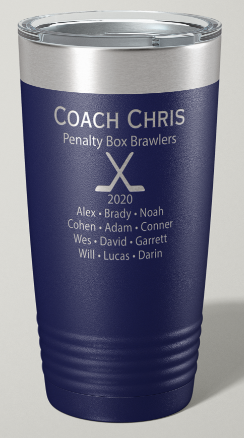Engraved Hockey Coach 20 oz Stainless Steel Tumbler - Happyism, Inc. Engraving