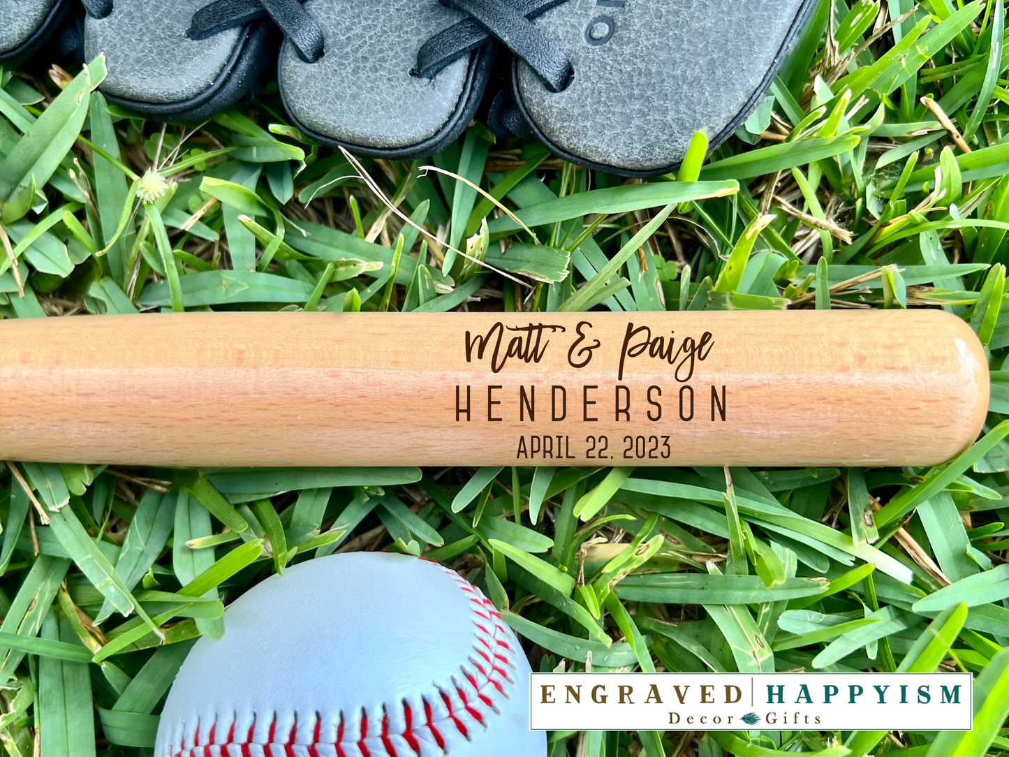 Engraved Miniature Bat, Custom text and logo Design #M10 Sample