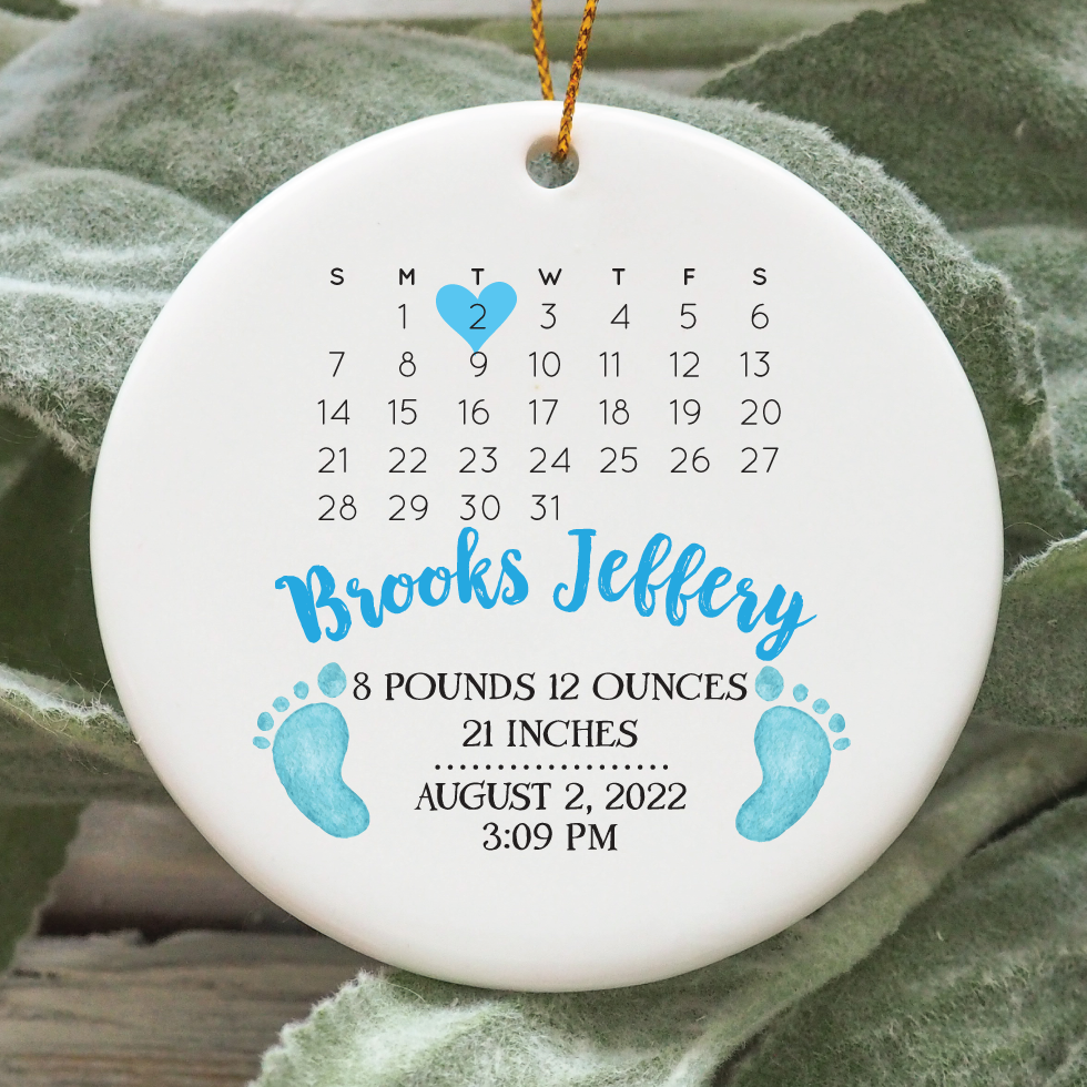 Christmas ornament - Newborn ornament - Baby boy ornament - footprints - Design #105