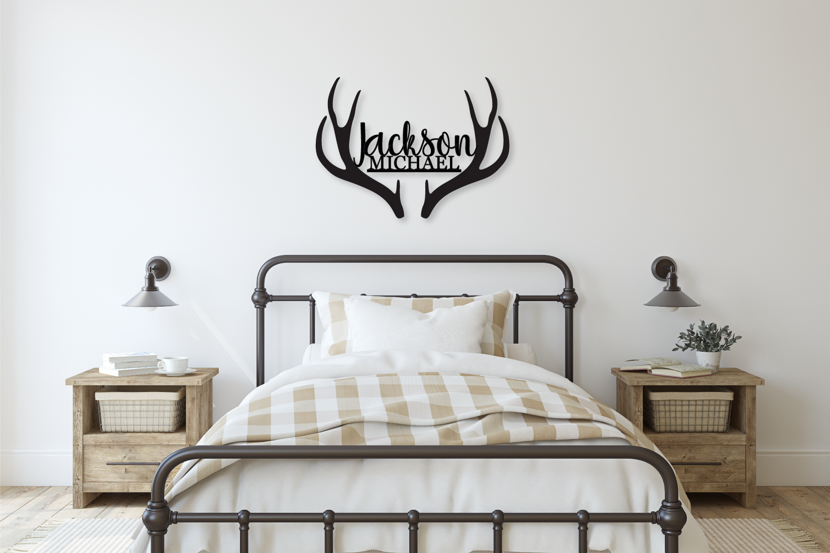 Custom Antlers Name Wood Sign - Live Preview - Happyism, Inc. Engraving 
