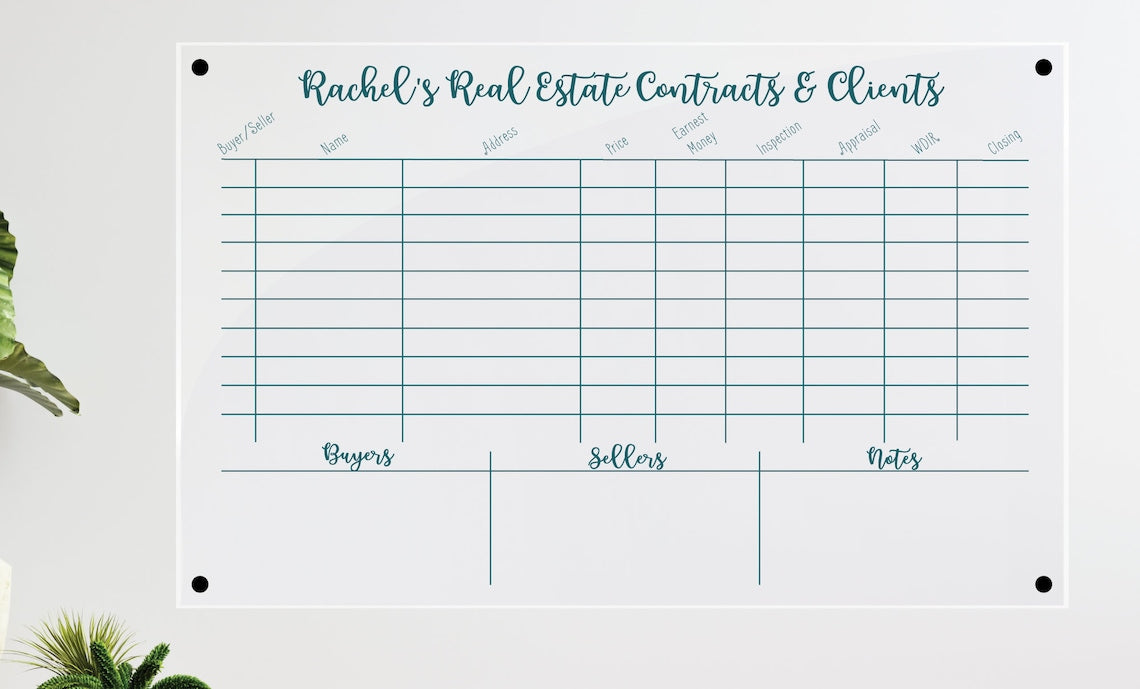 Real estate pipeline dry/wet erase acrylic sign, Realtor dry erase board #003