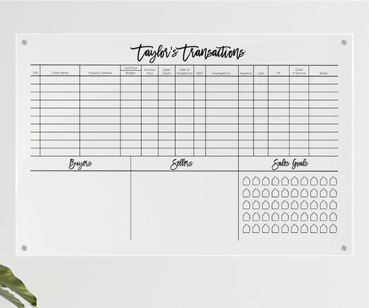 Real estate pipeline dry/wet erase acrylic sign, Realtor dry erase board #008