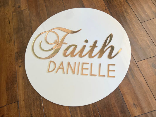 Round acrylic name sign - first and middle name