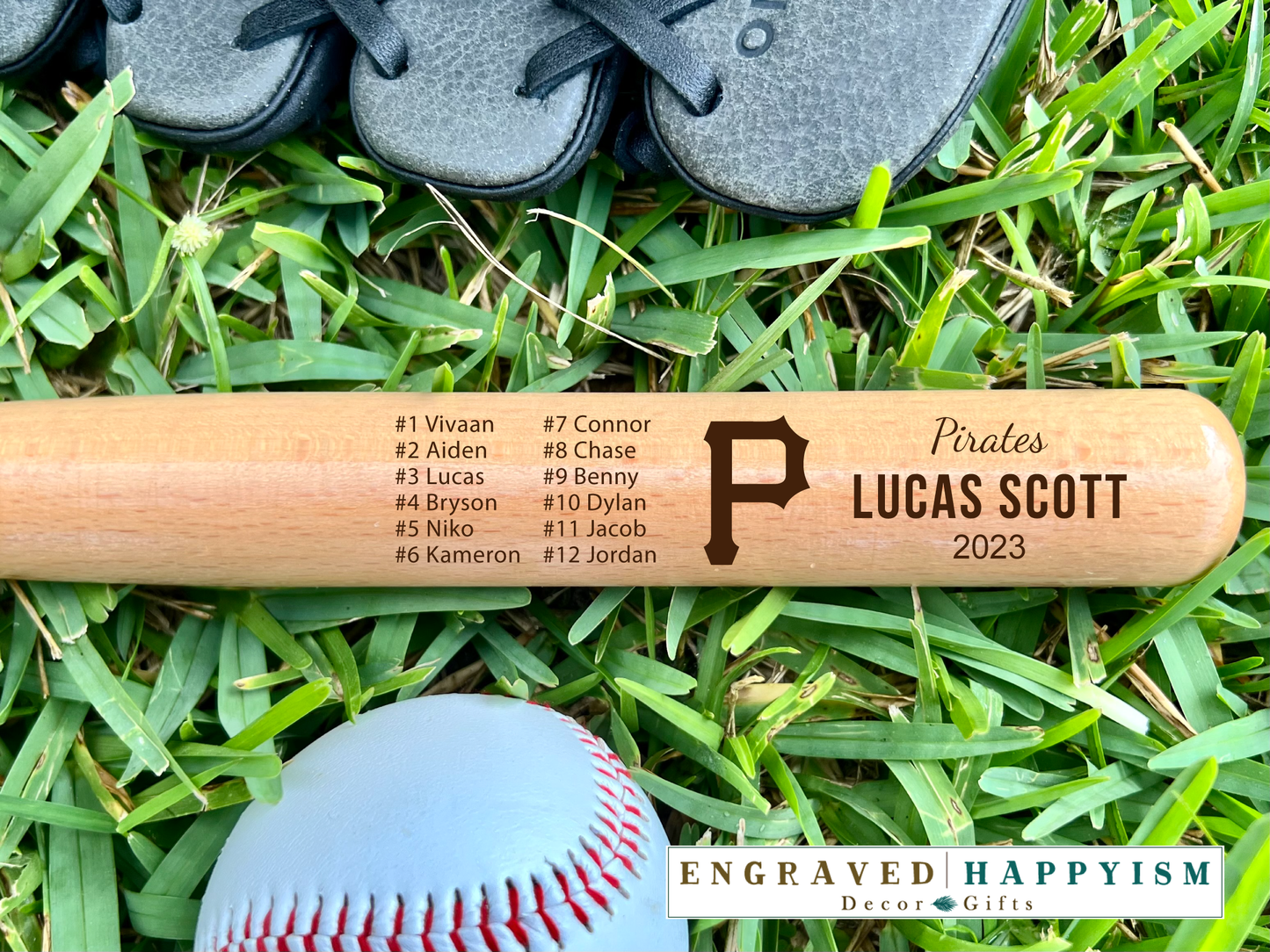 Engraved Miniature Player Bat, Design #P1 Sample