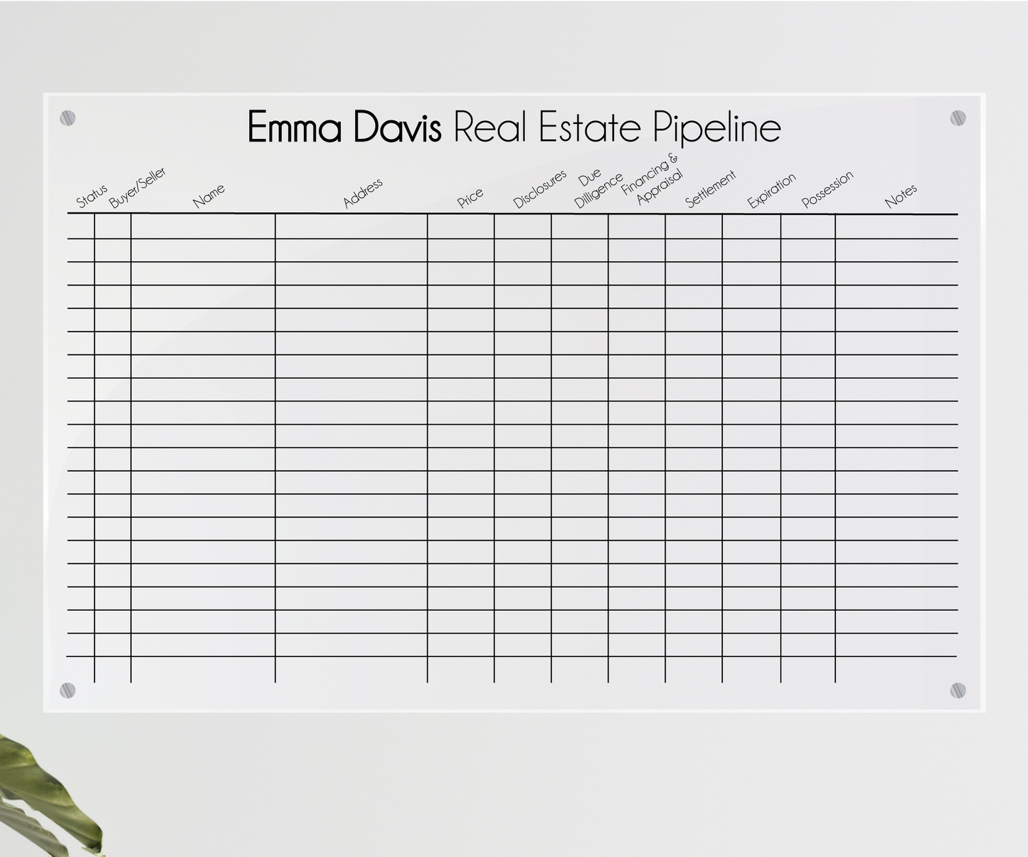 Real estate pipeline dry/wet erase acrylic sign, Realtor dry erase board #001