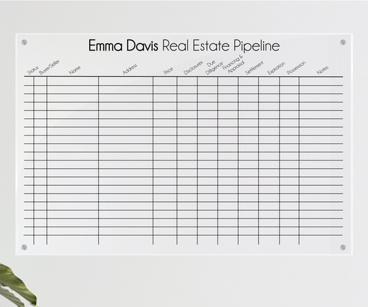Real estate pipeline dry/wet erase acrylic sign, Realtor dry erase board #001