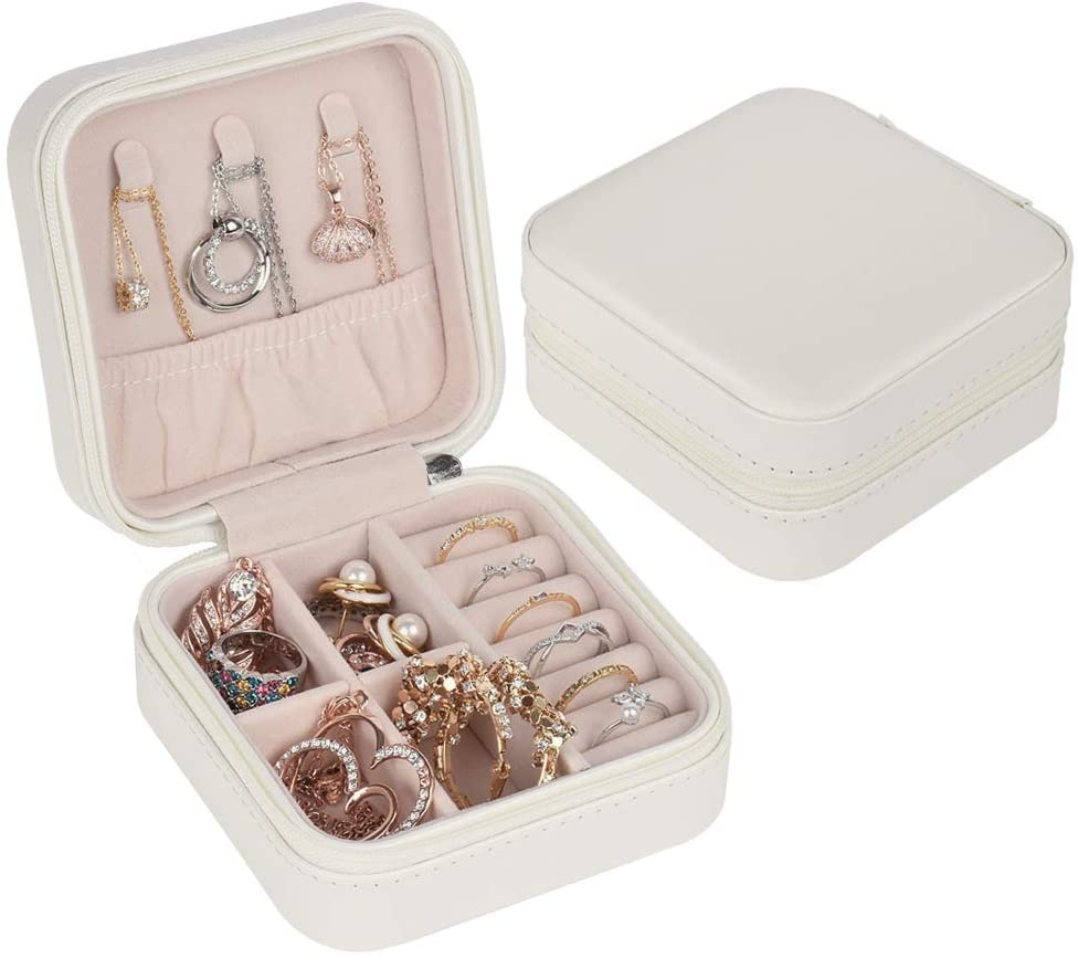 Personalized small travel jewelry box - name in corner