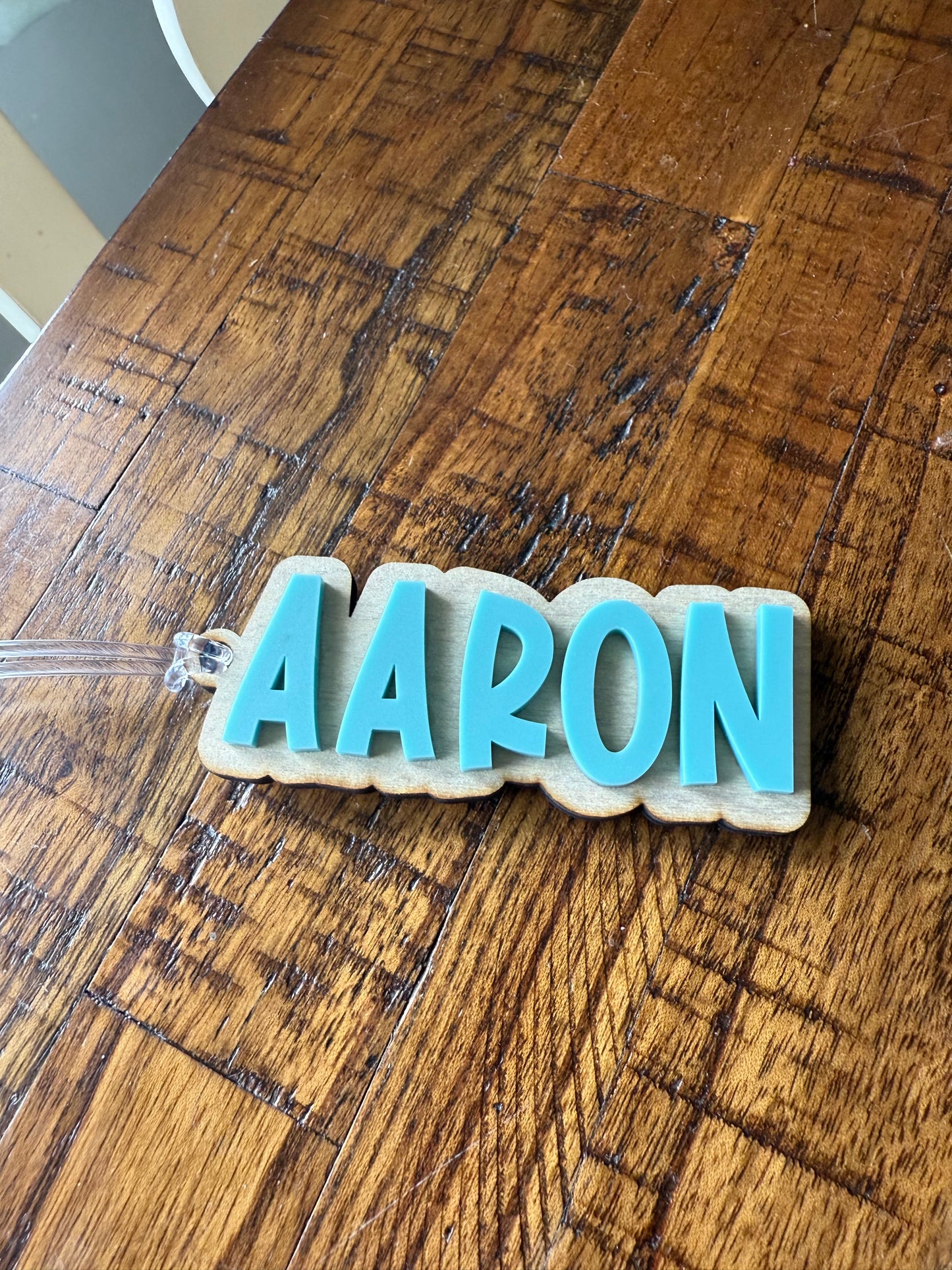 Rustic Wood Bag Tag | Personalized Acrylic Name Keychain