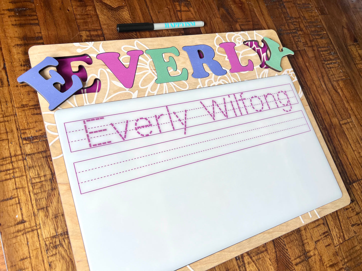 Personalized name puzzle and name writing board - Wildflower design