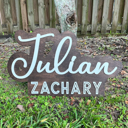 Outline First and middle name sign on stained background