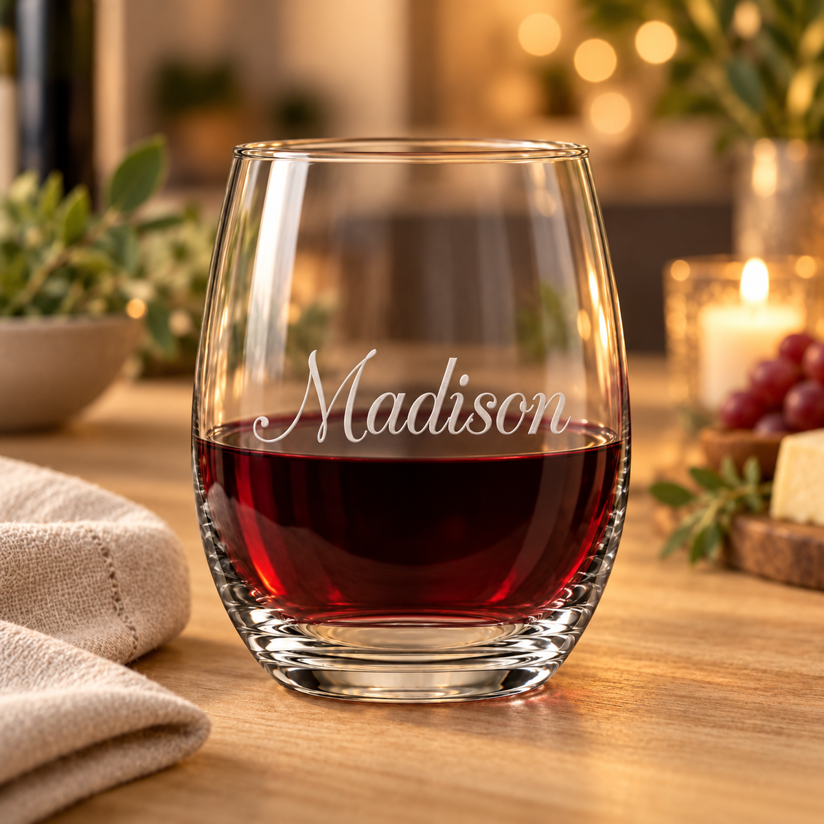 Personalized 15 oz Stemless Wine Glass – Engraved Name Wine Tumbler
