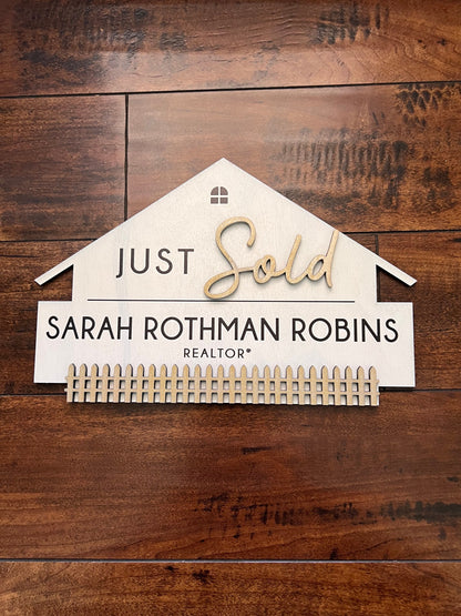 Real estate house closing sign with fence, just closed real estate sign, real estate agent closing sign, fun closing sign, realty sign cute