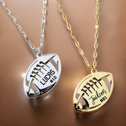 Engraved football necklace, football player necklace, football mom necklace, football player gift, personalized name necklace, football gift