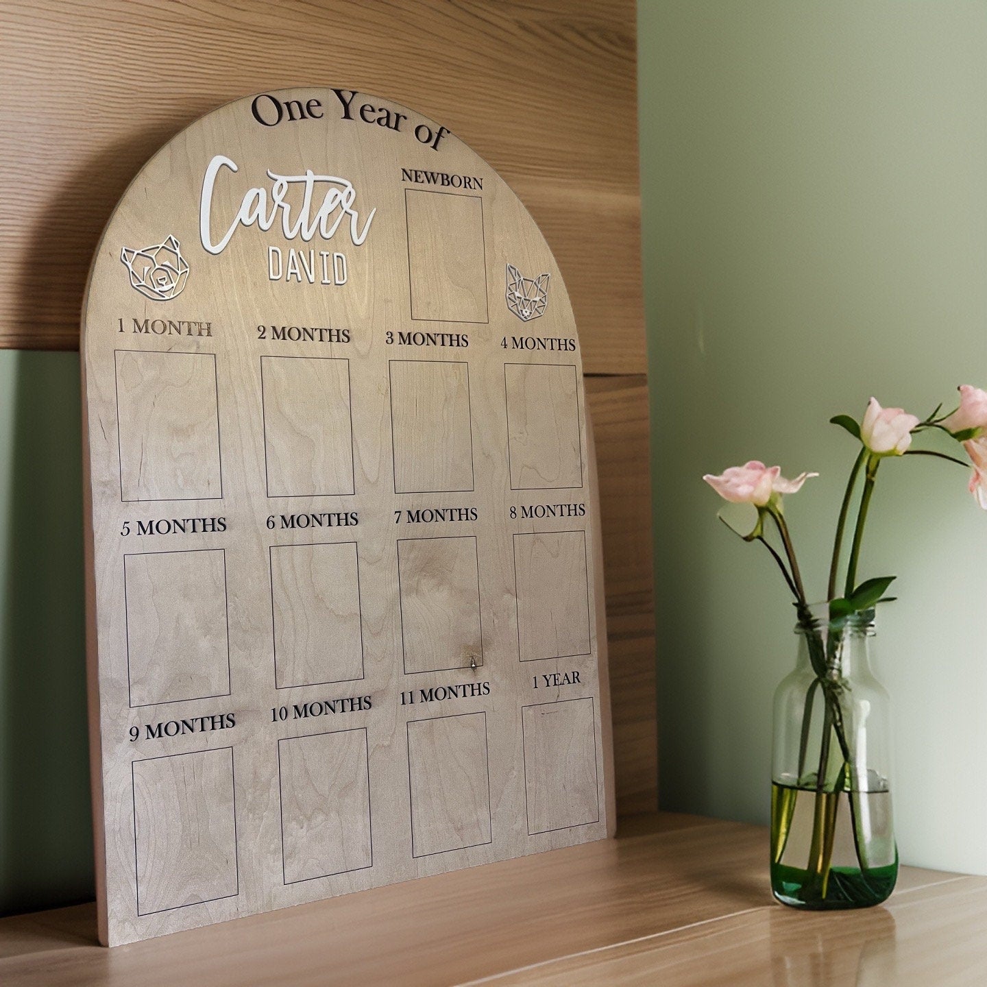 My First Year One Year of Photo Board Wooden Milestone Board 1st Birthday Milestone Board First Birthday Decorations 12 Months Photo