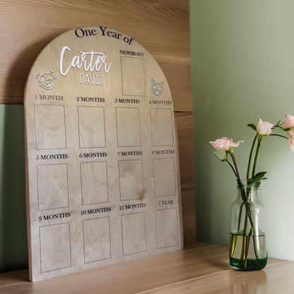 My First Year One Year of Photo Board Wooden Milestone Board 1st Birthday Milestone Board First Birthday Decorations 12 Months Photo