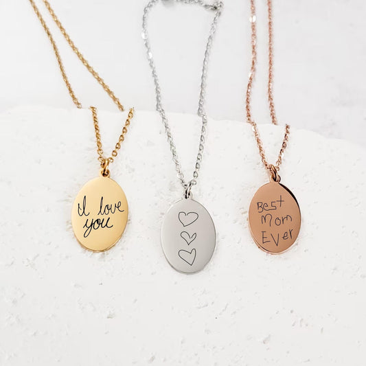 engraved kids drawing necklace, kids heart drawing necklace, mom gift from kids