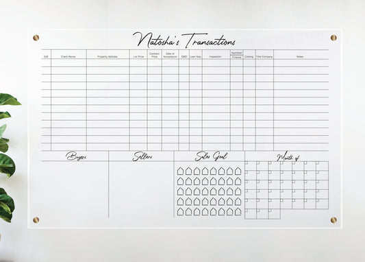Real estate pipeline sign, clear acrylic custom real estate dry erase board, realtor organizer, real estate agent wall organizer sign #012