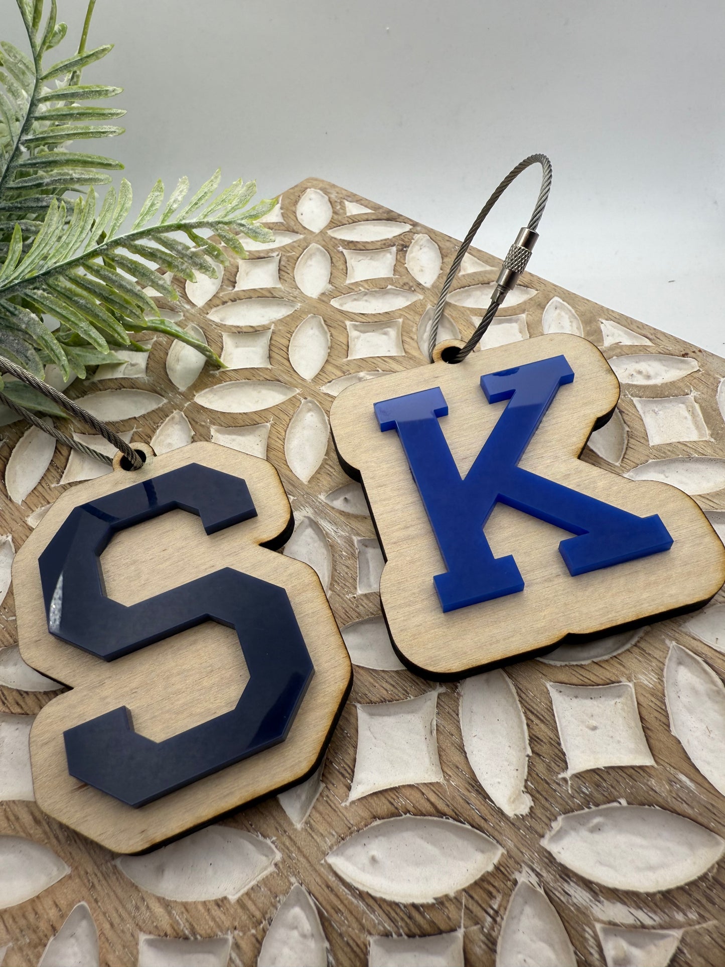 Varsity Letter Bag Tag | Custom Initial Wood & Acrylic Keychain