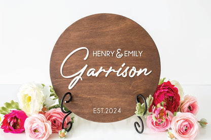 Personalized wedding guestbook alternative circle wood sign 3D lettering