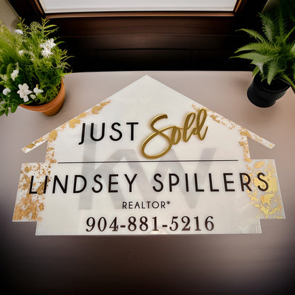 Acrylic Real estate house closing sign with fence, just closed real estate sign, real estate agent closing sign, fun closing sign gold