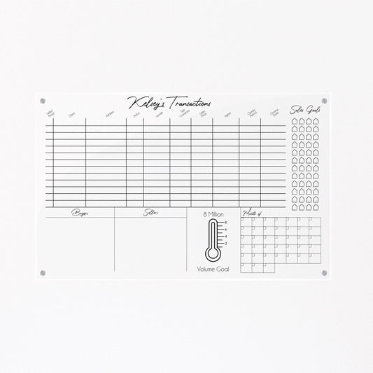 Real estate pipeline sign, clear acrylic custom real estate dry erase board, realtor organizer, real estate agent wall organizer sign #016
