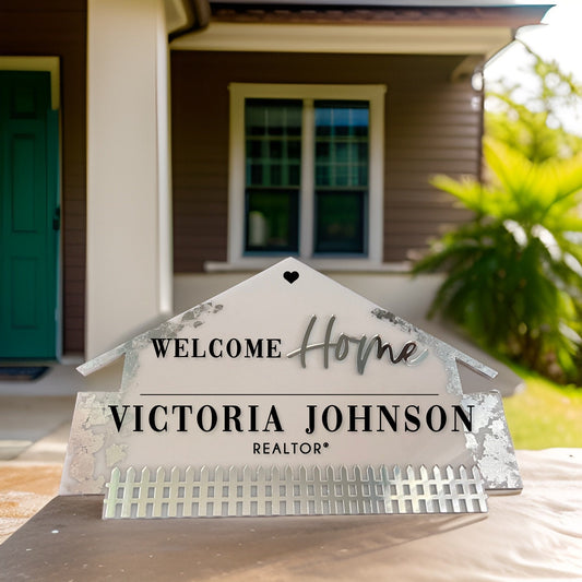 Welcome home closing sign Acrylic Real estate house closing sign with fence, just closed real estate sign, real estate agent sign