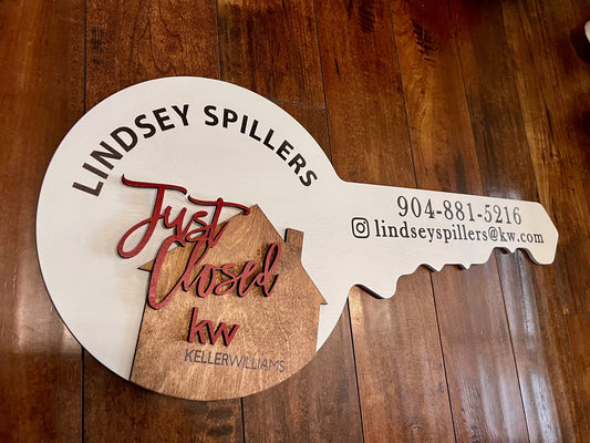 Real estate closing key sign, personalized closing key sign, sold wood key sign, closing sign, real estate agent key, realty closing sign