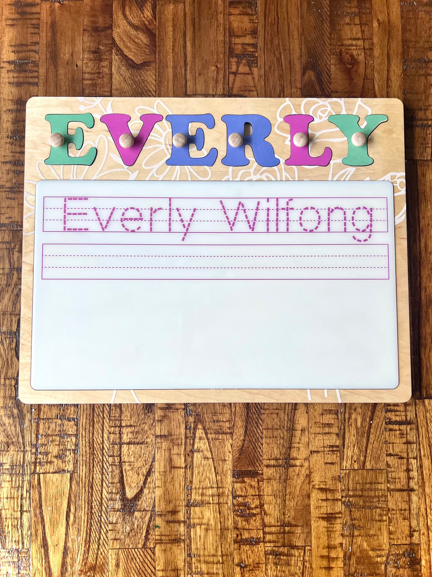 Personalized name puzzle and name writing board - Wildflower design