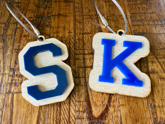 Varsity Letter Bag Tag | Custom Initial Wood & Acrylic Keychain