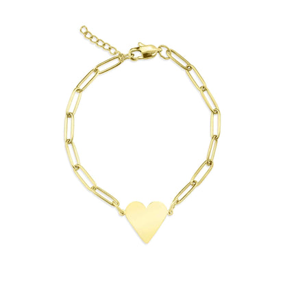 Gold Paperclip heart bracelet and birth flower bracelet combo, stacking bracelets, paperclip jewelry, wildflower, engraved name bracelet