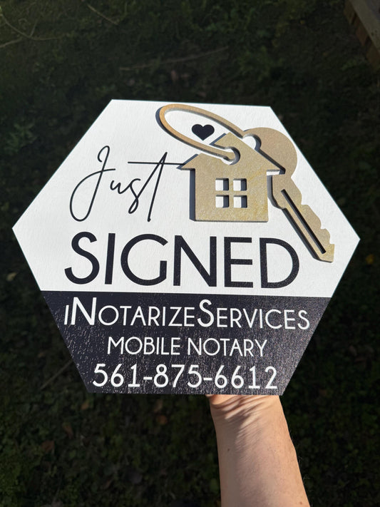 Just signed notary sign with photo, real estate closing sign, hexagon Just signed notary sign, wooden closing sign, notary agent prop
