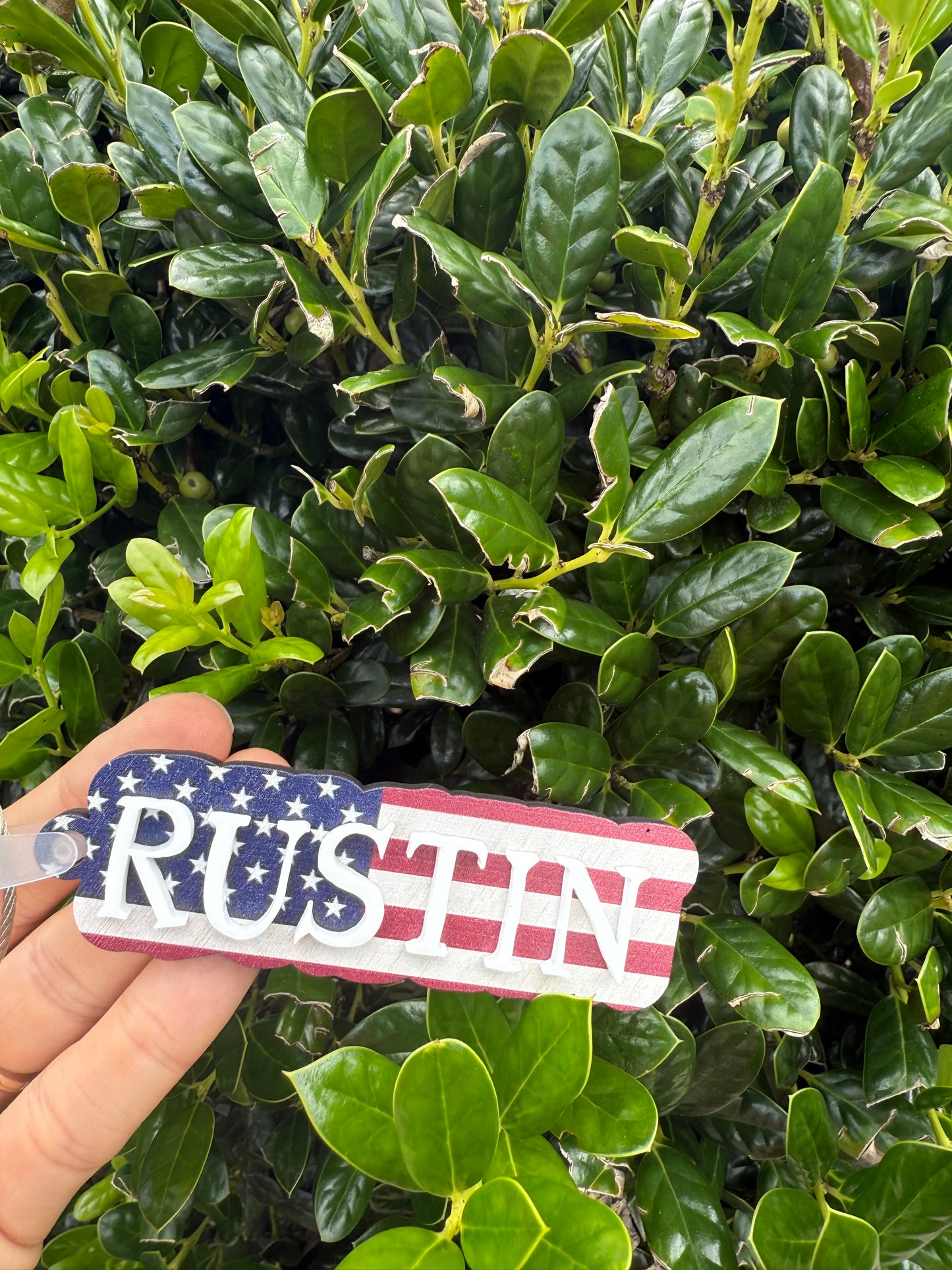 Patriotic American Flag Bag Tag | Custom Wood & Acrylic Keychain