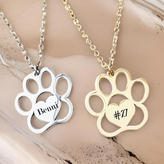 Personalized paw print necklace, engraved paw print necklace, engraved paw necklace, dog lover gift, custom paw print name necklace Happyism
