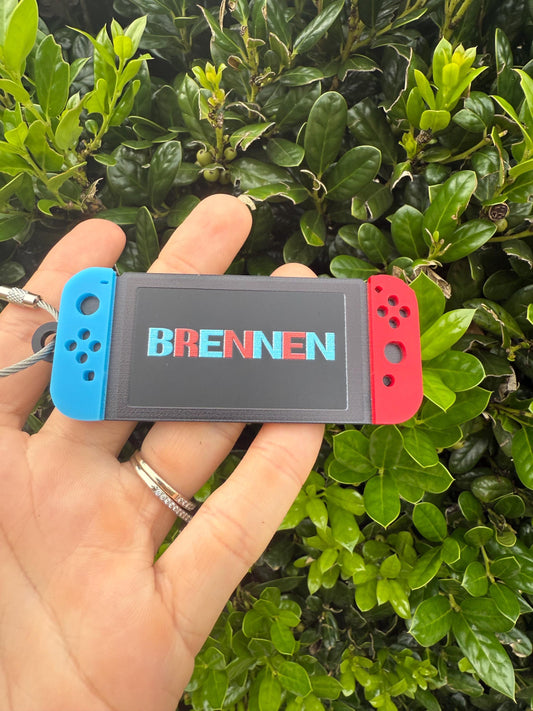 Custom Handheld Gaming Console Acrylic Bag Tag – Red & Blue Video Game-Inspired Name Tag for Backpacks, Sports Bags and Travel