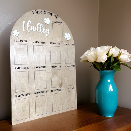 Daisies My First Year One Year of Photo Board Wooden Milestone Board 1st Birthday Milestone Board First Birthday Decorations 12 Months Photo