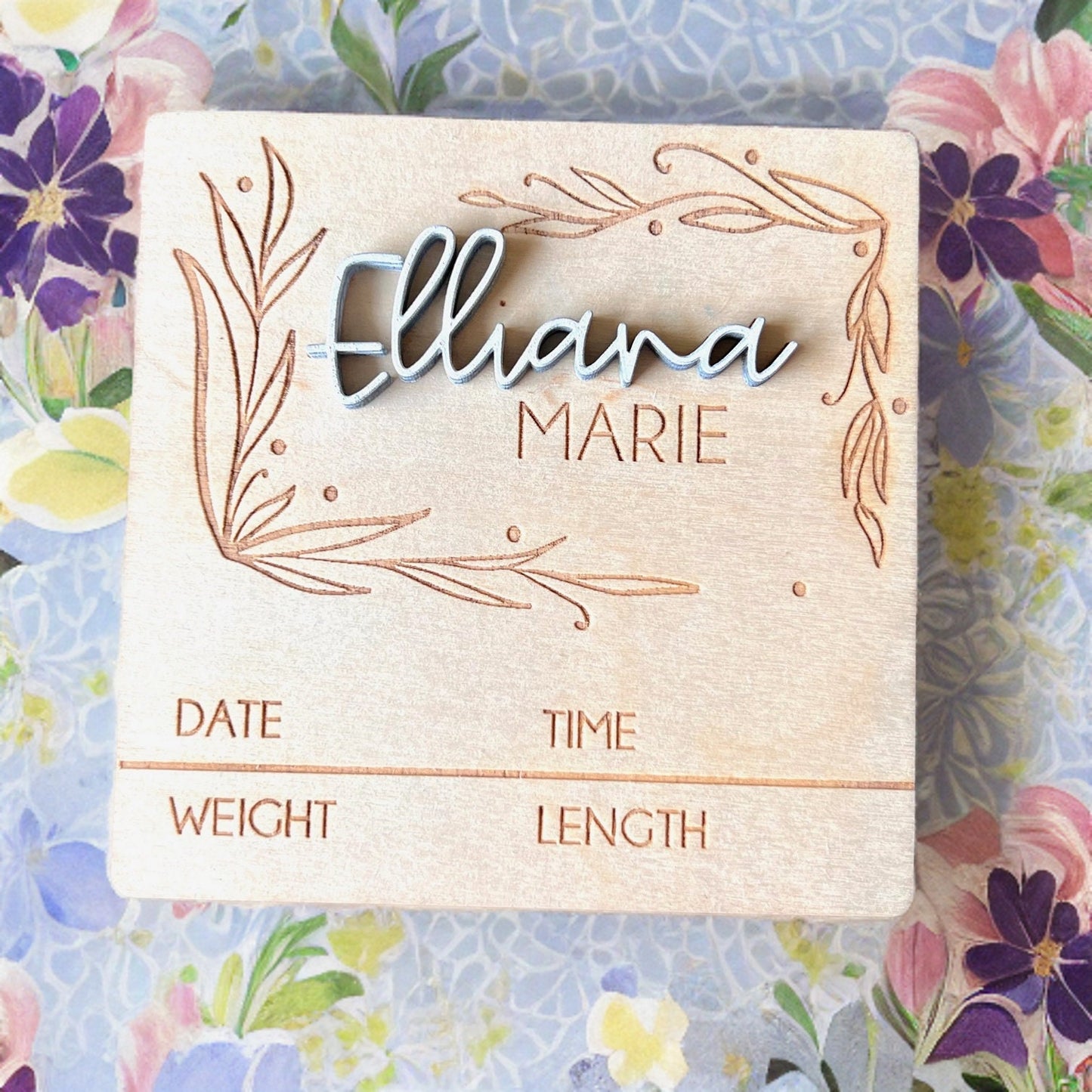 Floral baby name sign, baby announcement plaque for hospital, newborn name sign, baby hospital sign, newborn baby girl name sign
