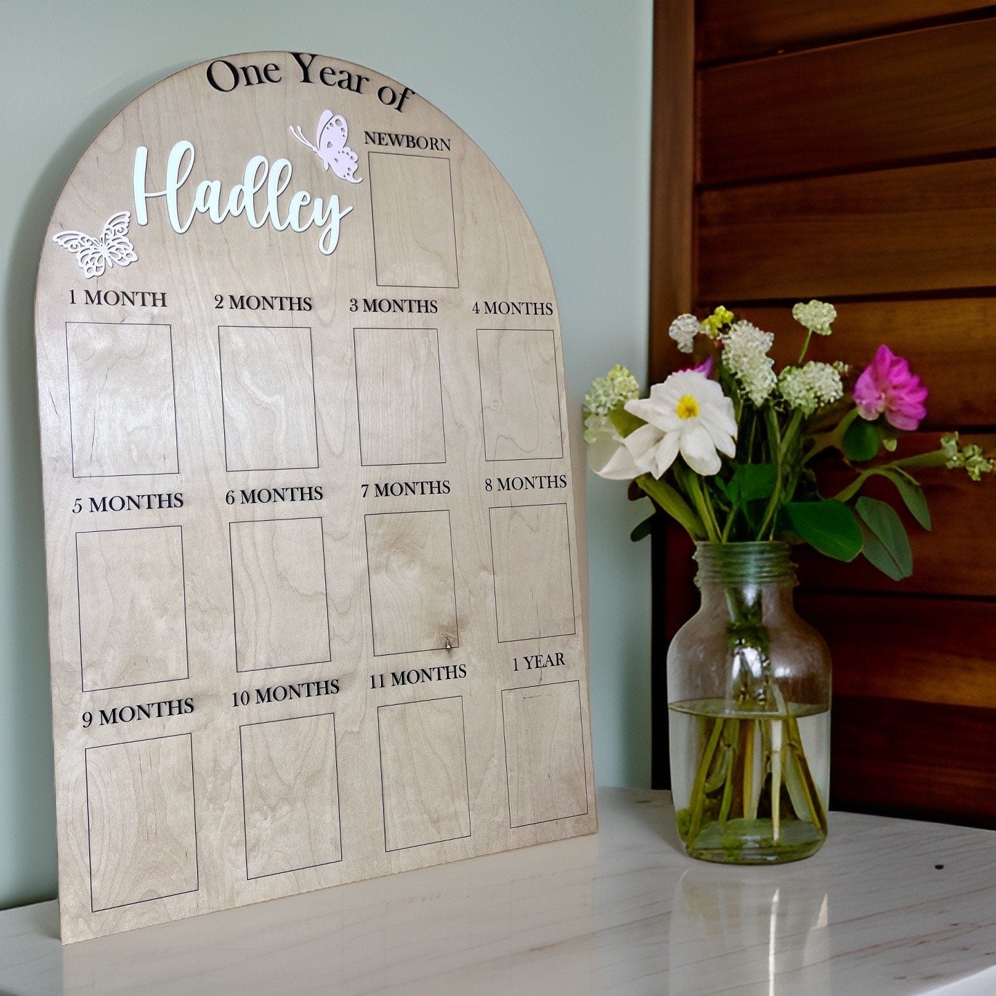 Butterflies My First Year One Year of Photo Board Wooden Milestone Board 1st Birthday Milestone Board First Birthday Decorations 12 Months