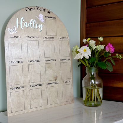 Butterflies My First Year One Year of Photo Board Wooden Milestone Board 1st Birthday Milestone Board First Birthday Decorations 12 Months