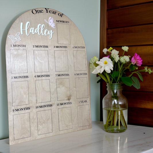 Butterflies My First Year One Year of Photo Board Wooden Milestone Board 1st Birthday Milestone Board First Birthday Decorations 12 Months