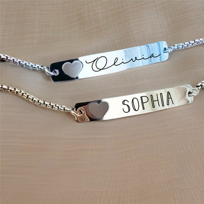 Personalized bracelet, Engraved name bracelet, engraved heart bracelet, heart cutout bracelet, mom gift, daughter gift, friend gift