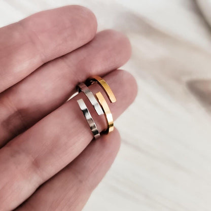 Custom engraved minimalist twist ring, adjustable stainless steel ring, narrow, tarnish-resistant, anniversary gift idea for women