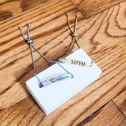 Personalized bracelet, Engraved name bracelet, engraved heart bracelet, heart cutout bracelet, mom gift, daughter gift, friend gift