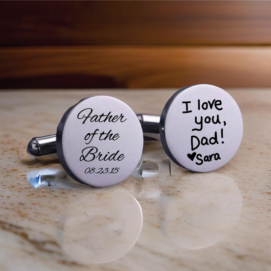 Custom Engraved Cufflinks | Dad Cufflinks | Groom, Groomsmen, Father of the Bride Gift | Wedding or Special Occasion Handwritten Note