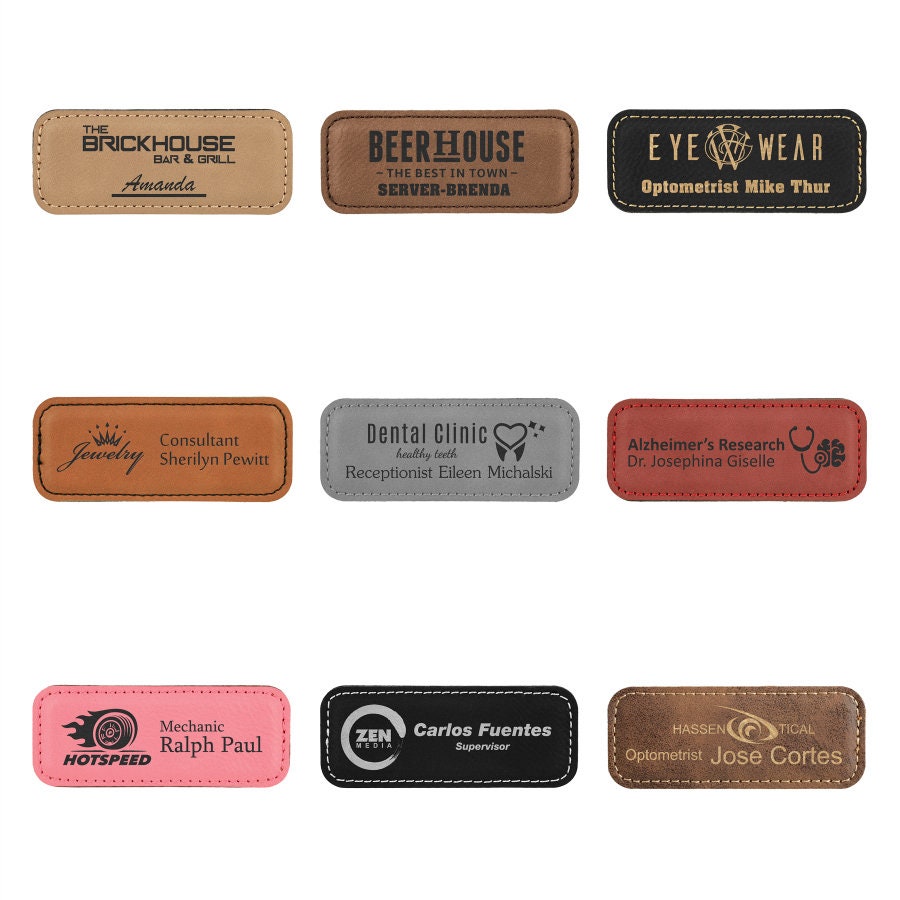 Engraved leather name badge, engraved name badge, custom name badge, business name badge, leather badge, business badge, business logo