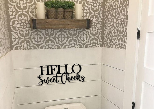 Hello sweet cheeks wood cutout, cute bathroom decor, funny toilet sign, funny bathroom, custom wood sign, custom bathroom inspo
