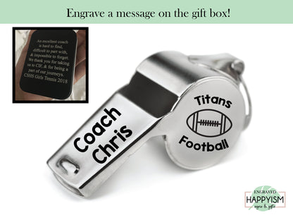 Engraved Football Whistle, Coach Gift, Engraved Coach Whistle, Name Engraved on Whistle, Coach Gift , Basketball, Baseball, Soccer football