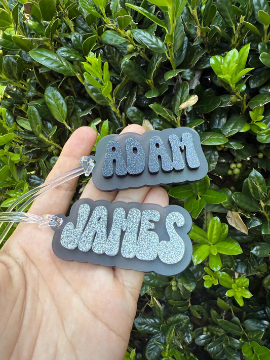 Modern name bag tag, aesthetic name tag, Custom glitter Acrylic Bag Tag – Personalized Name Tag for Backpacks, Sports Bags & Travel, retro